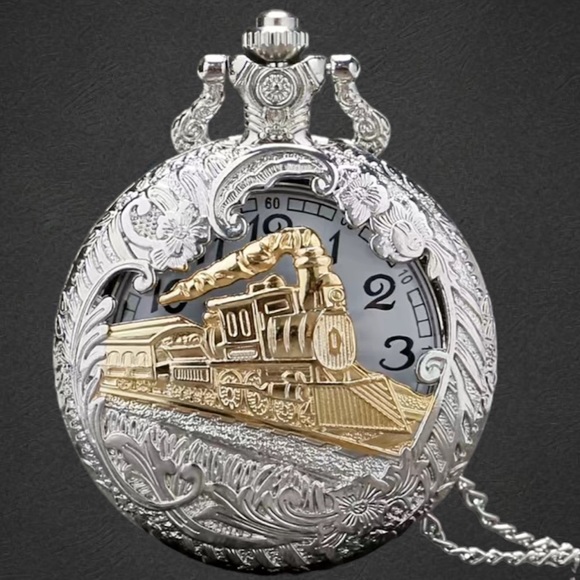 boutique Other - Train Locomotive Engine Pattern Pocket Watch With 16 inch Necklace Chain